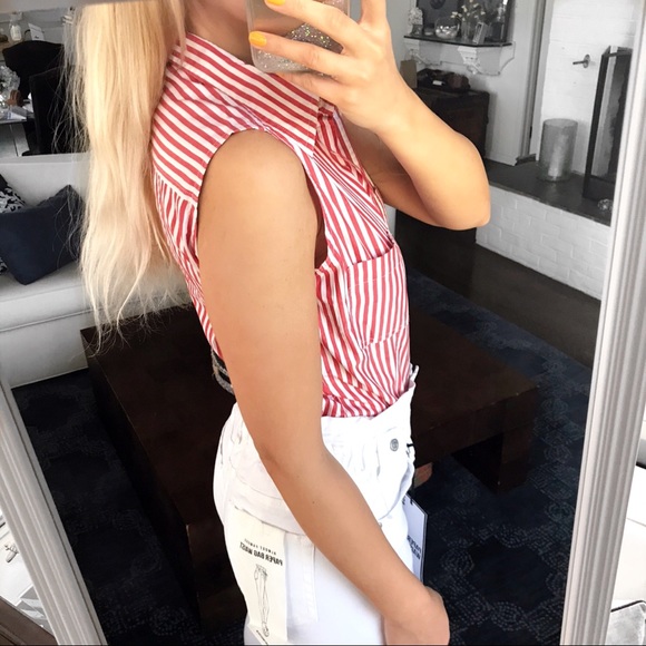 ♦️L.O.G.G RED WHITE STRIPE OPEN SHOULDER TOP! - Picture 3 of 12